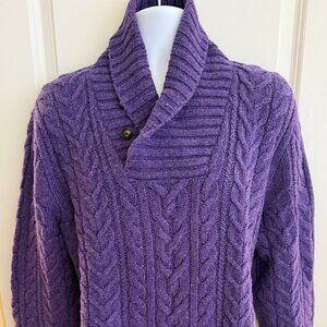 Polo Ralph Lauren Wool/Angora Shawl Collar Cable Knit Pullover Sweater  - Purple